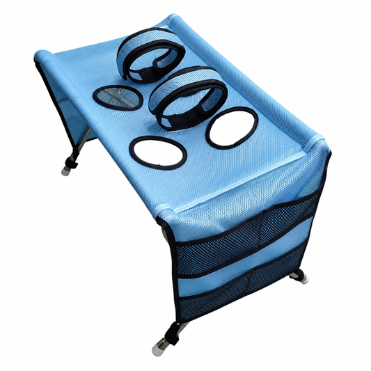 Hamaca de baño para perros PawPerch en color azul cielo, estructura plegable de metal